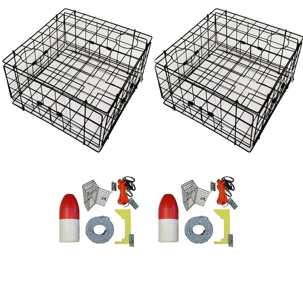 2-Pack of KUFA Vinyl Coated Crab Traps & Accessory Kits (100' Lead Core Sinking line,Caliper,Harness,Bait Bag & 14" Float) (S60+CEC3) x2