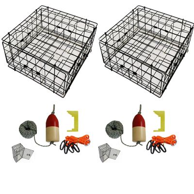 2-Pack of KUFA Vinyl Coated Crab Traps & Accessory Kits(100' Lead Core Sinking line,Caliper,Harness,Bait Bag & 11" Float) (S60+CEQ1) x2