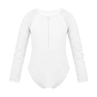 Agoky Kids Girls Team Basic Long Sleeves Gymnastics Ballet Leotard Dancewear Sports Top Outfits Unitard Costumes Ivory Lace 6