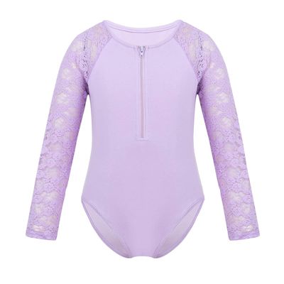 Agoky Kids Girls Team Basic Long Sleeves Gymnastics Ballet Leotard Dancewear Sports Top Outfits Unitard Costumes Lavender Lace 10