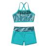 Moily Kids Girls Mermaid 2 Pcs Tankini Metallic Criss Cross Back Crop Top with Booty Shorts Dance/Party Set Lake Blue 10 view 3