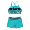 Moily Kids Girls Mermaid 2 Pcs Tankini Metallic Criss Cross Back Crop Top with Booty Shorts Dance/Party Set Lake Blue 10 view 4