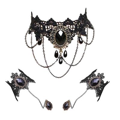 Daimay Black Choker Lace Necklace with Bracelet Set Punk Party Gothic Vintage Handmade Lolita Retro Bracelet Wristband for Women  Style 4