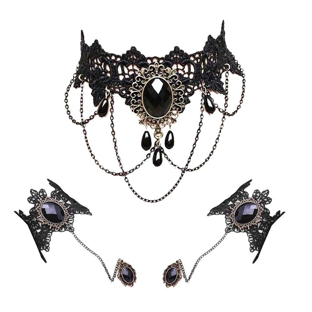 Daimay Black Choker Lace Necklace with Bracelet Set Punk Party Gothic Vintage Handmade Lolita Retro Bracelet Wristband for Women  Style 4