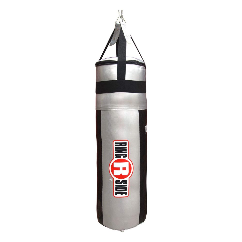 Ringside Apex Heavy Bag, Punching Bag for Boxing Training and Workout, Silver and Black, 100 lbs, Includes Nylon Straps and Hanging Clip