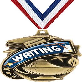 Writing Medals - 1 1/2" Gold Writing Medal, Great Academic Awards with Custom Engraving 100 Pack Prime