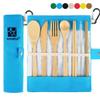 Bamboo Utensils, Eco Friendly Flatware Set,Cutlery Set,Travel Utensils, Camping Utensils Set, Portable Utensils Set, Knife, Fork, Spoon, Reusable Straws Chopsticks, 7 Pieces,7.9 inch view 1
