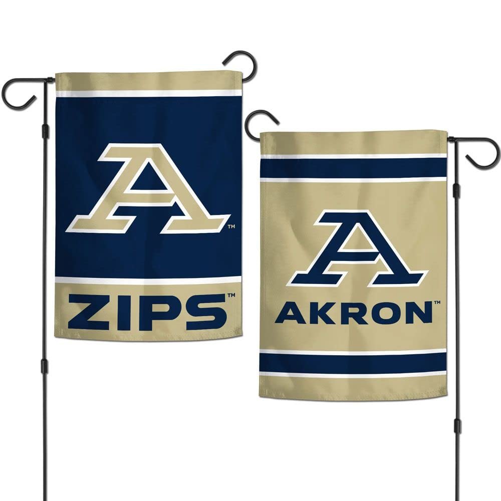 College Garden Flag Set With Stand, Printed in the USA, 12.5" x 18" College Flag With Three Piece Steel Yard Flag Stand Holder (Akron)