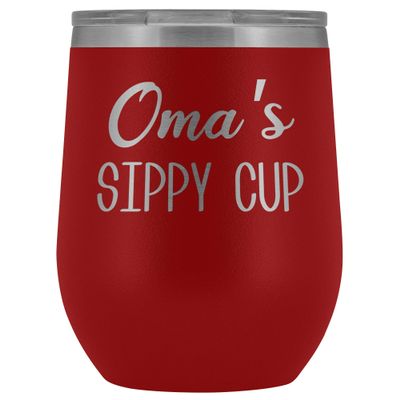 HollyWood & Twine Oma's Sippy Cup Oma Wine Tumbler Gifts for Omas Funny Stemless Stainless Steel Insulated Tumblers Hot Cold BPA Free 12oz Travel Cup