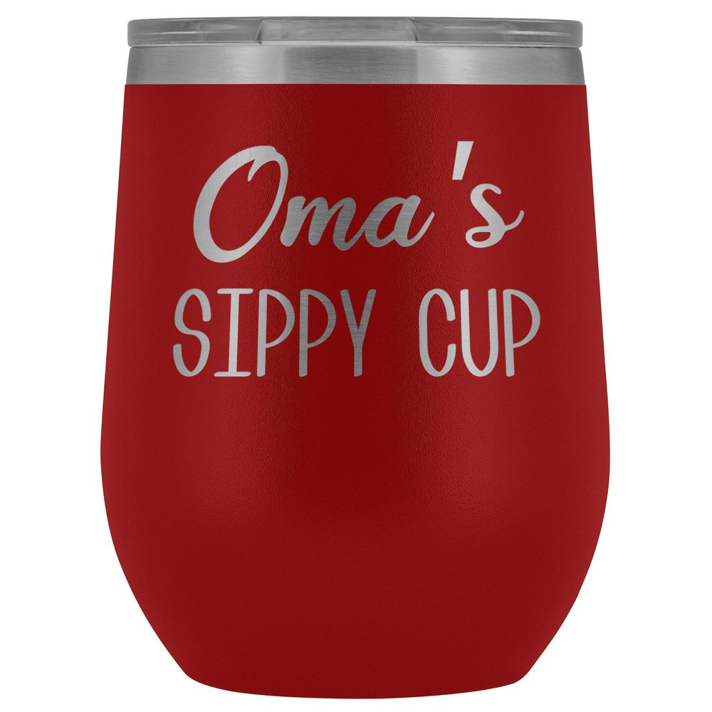 HollyWood & Twine Oma's Sippy Cup Oma Wine Tumbler Gifts for Omas Funny Stemless Stainless Steel Insulated Tumblers Hot Cold BPA Free 12oz Travel Cup