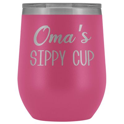 HollyWood & Twine Oma's Sippy Cup Oma Wine Tumbler Gifts for Omas Funny Stemless Stainless Steel Insulated Tumblers Hot Cold BPA Free 12oz Travel Cup