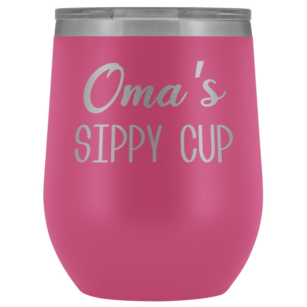 HollyWood & Twine Oma's Sippy Cup Oma Wine Tumbler Gifts for Omas Funny Stemless Stainless Steel Insulated Tumblers Hot Cold BPA Free 12oz Travel Cup