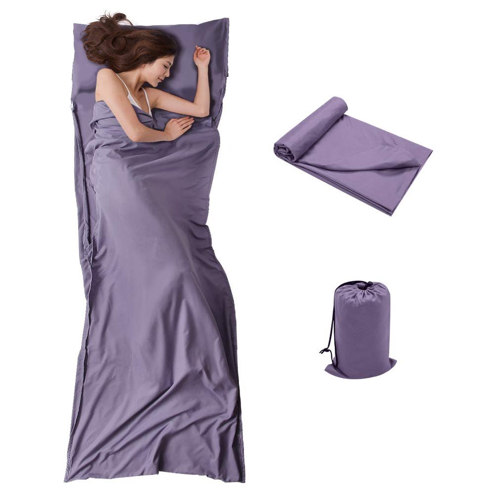 Sleeping Bag Liner, Travel & Camping Sheet for Adults, Lightweight and Compact - Comfortable Sleep Liners for Traveling, Hotel and Camping (Purple)