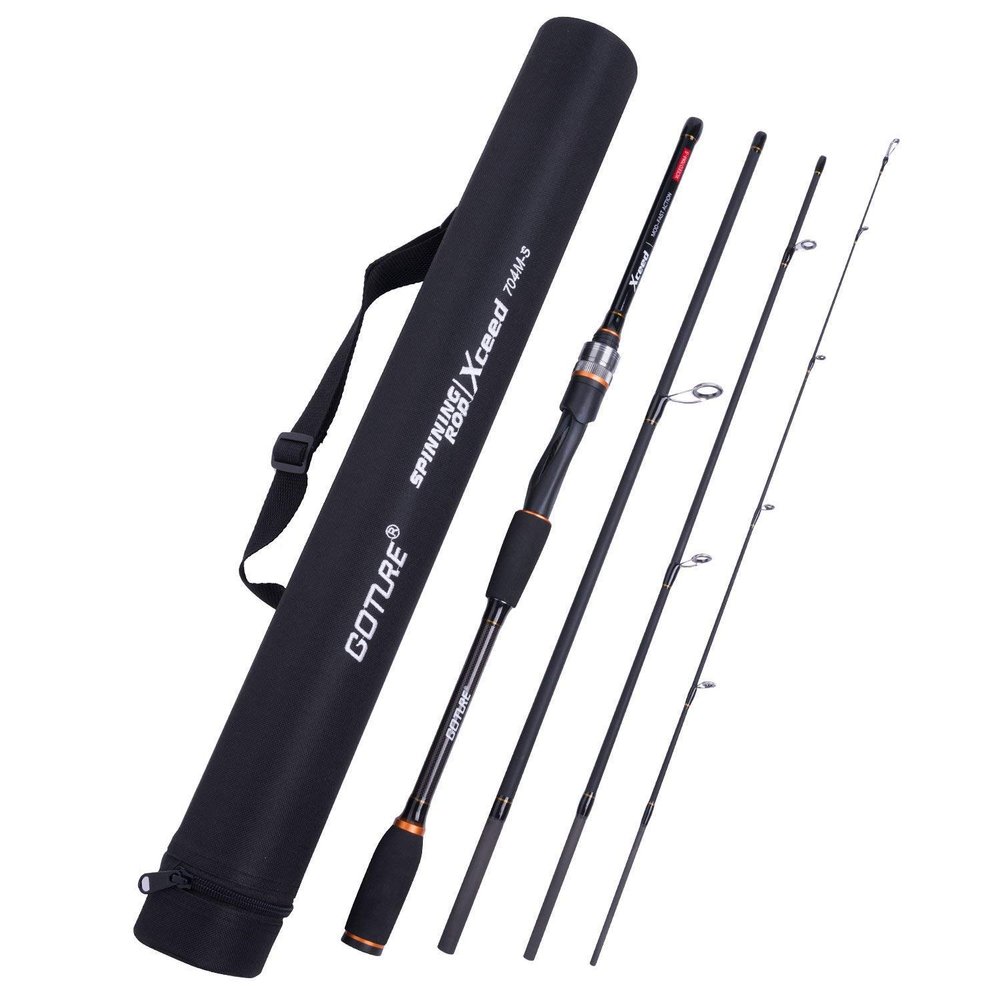 4 Piece Travel Spinning Fishing Rods Portable 4 Sections Lightweight Carbon Fiber Poles M Power MF Action 8ft