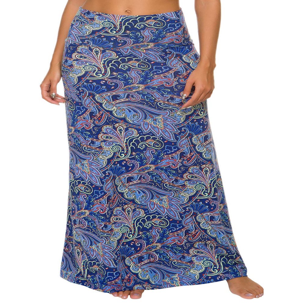 Urban CoCo Women's Stylish Spandex Comfy Fold-Over Flare Long Maxi Skirt (M, 7)
