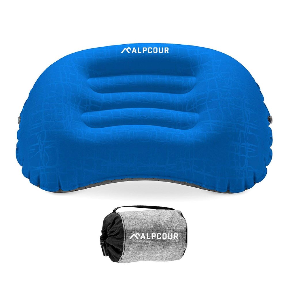 Alpcour Camping Pillow Large, Inflatable, Ultralight Sleeping Pillow with Easy Blow Up Design, Soft Waterproof Exterior Cover and Compact Carry Case for Hiking, Backpacking, Airplane Travel & More
