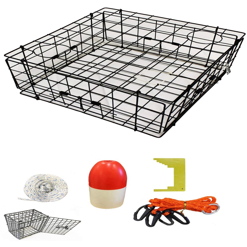 KUFA Vinyl Coated Crab Trap & Accessory kit (100' Non-Lead Sinking line,Caliper,Harness,Bait Bag & 11" Float) (S60+CES1)