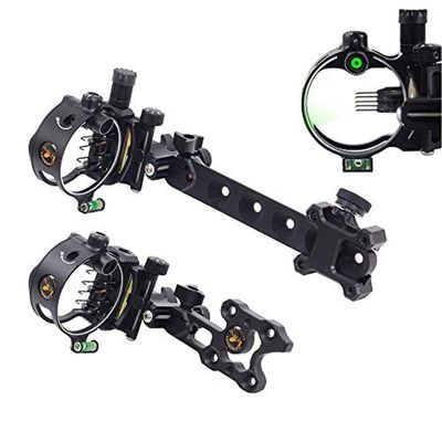 ZSHJGJR Archery Bow Sight 5 Pin 0.019 Optical Fiber Sight CNC Aluminum Horizontal Vertical Adjustment for Compound Bow Sight Accessory (Black-Long-5 pins)