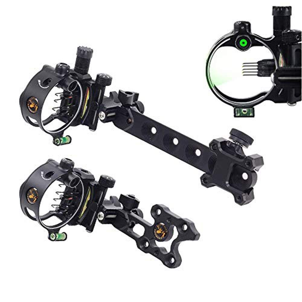 ZSHJGJR Archery Bow Sight 5 Pin 0.019 Optical Fiber Sight CNC Aluminum Horizontal Vertical Adjustment for Compound Bow Sight Accessory (Black-Long-5 pins)