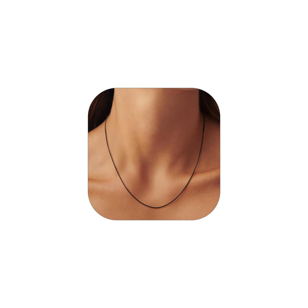 ChainsHouse Black Snake Chain Necklace for Women, Classic Delicate Birthday Party Jewelry Gift, Simple 1mm Thin Italian Necklace Chains for Females, 26 Inches