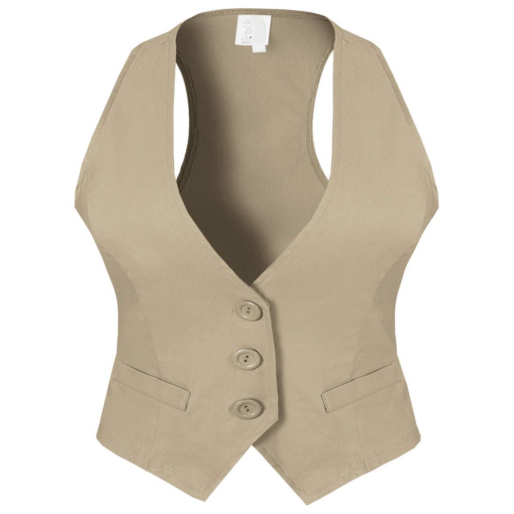 Design by Olivia Women's Dressy Casual Versatile Racerback Vest Tuxedo Suit Waistcoat Khaki M