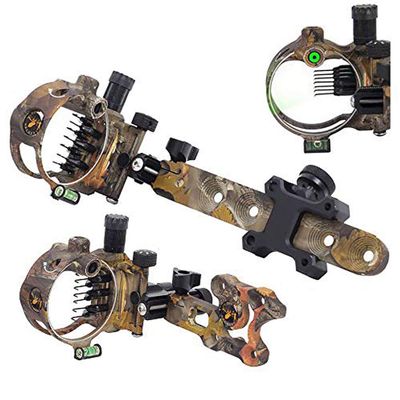 ZSHJGJR Archery Bow Sight 5 Pin 0.019 Optical Fiber Sight CNC Aluminum Horizontal Vertical Adjustment for Compound Bow Sight Accessory (Camo-Long-7 pins)