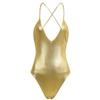 YEAHDOR Womens Patent Leather One Piece Swimsuit Monokini Bodysuit Catsuit Beachwear Metallic Bathing Suit Gold Medium view 2