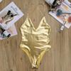 YEAHDOR Womens Patent Leather One Piece Swimsuit Monokini Bodysuit Catsuit Beachwear Metallic Bathing Suit Gold Medium view 3