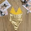 YEAHDOR Womens Patent Leather One Piece Swimsuit Monokini Bodysuit Catsuit Beachwear Metallic Bathing Suit Gold Medium view 4