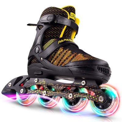 PAPAISON Inline Skates for Boys and Girls with Full Light up Wheels, Beginner Adjustable Illuminating Roller Skates for Kids Youth Women and Men