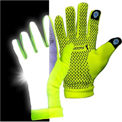ReflecToes Reflective Winter Running Gloves - Touch Screen Compatible Warm Gloves -Thermal Fleece - Cold Weather Hi Vis Safety for Night Runs (M)