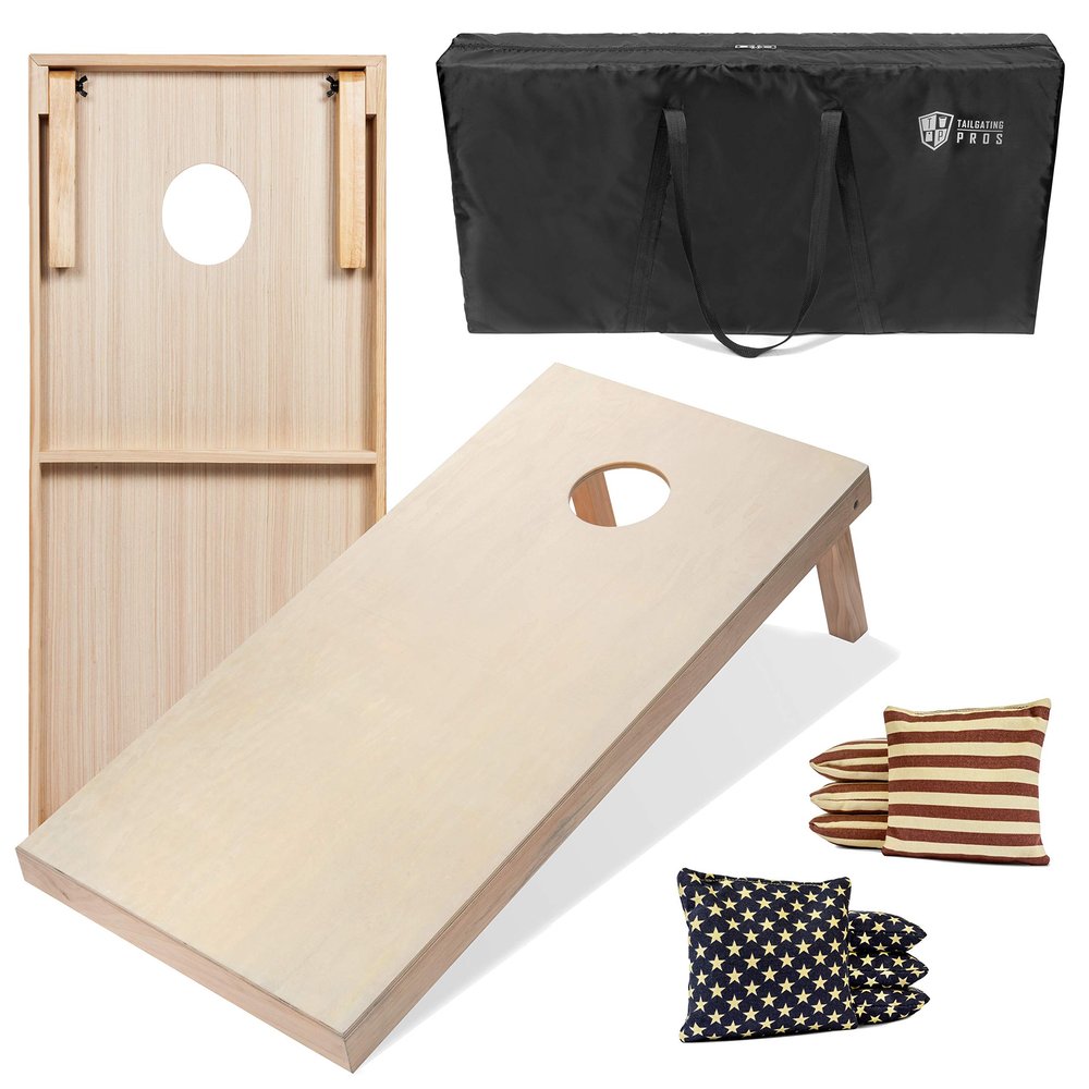 Tailgating Pros Premium Cornhole Game - Regulation or Tailgating Size Corn Hole Boards w/Corn Filled Bean Bags & Optional LED Lights