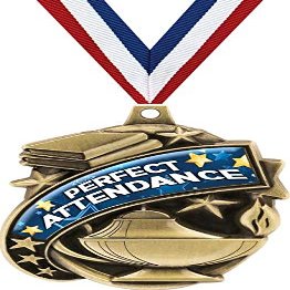 Attendance Medals - 1 1/2" Gold Perfect Attendance Medal, Great Academic Awards with Custom Engraving 50 Pack Prime