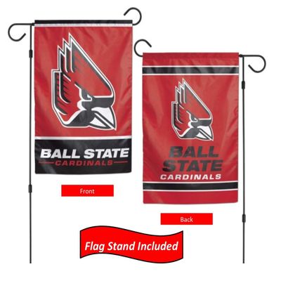 College Garden Flag Set With Stand, Printed in the USA, 12.5" x 18" College Flag With Three Piece Steel Yard Flag Stand Holder (Ball State)