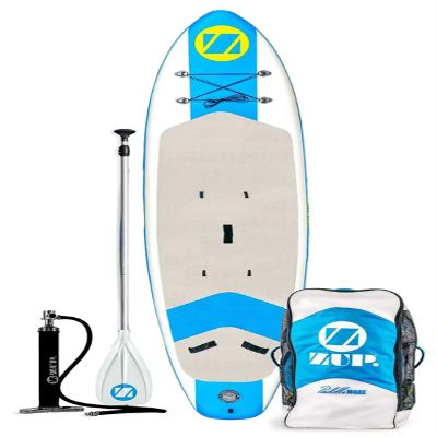 ZUP Boomer iSup, PaddleMore SUP Board Combo for All Ages, Paddleboard for Lake or River, Blue and White