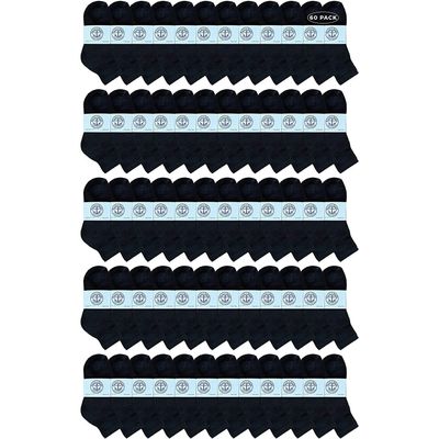Yacht & Smith 60 Pairs of Wholesale Bulk Kids Mid Ankle Socks, Cotton Sport Athletic Ankle Socks - 6-8 - Black