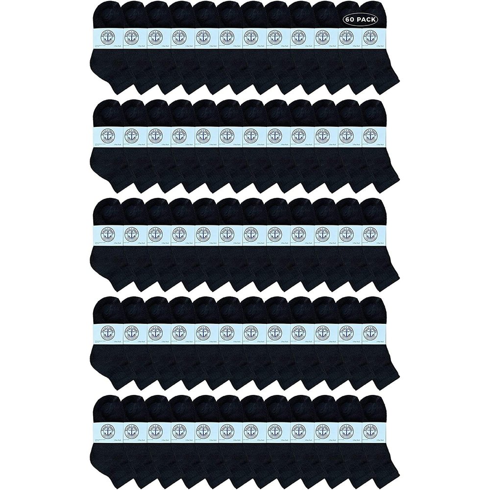 Yacht & Smith 60 Pairs of Wholesale Bulk Kids Mid Ankle Socks, Cotton Sport Athletic Ankle Socks - 6-8 - Black