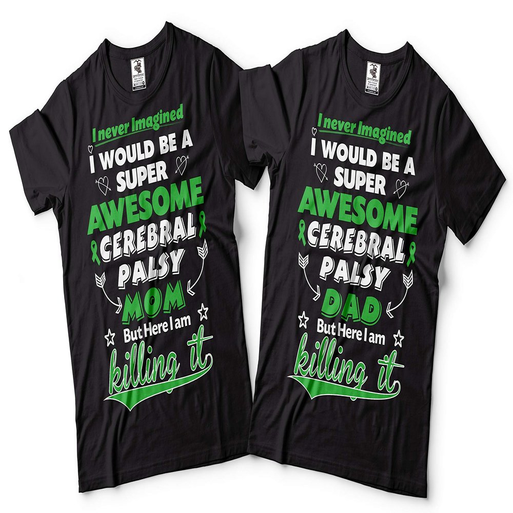 Cerebral Palsy Mom Dad Couple Matching Shirts CP Awareness Mother Father Tee Shirts Men XL - Women Small Black