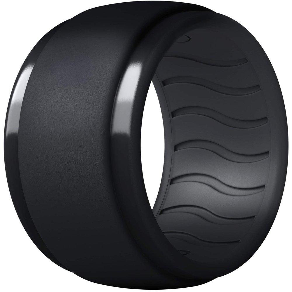 Dookeh Breathable Silicone Wedding Rings for Men - Skin Safe Mens Rubber Wedding Bands - Improved Design for Crossfit Workout Swimming Firefighters Military (Black, Size 10)