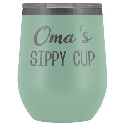 HollyWood & Twine Oma's Sippy Cup Oma Wine Tumbler Gifts for Omas Funny Stemless Stainless Steel Insulated Tumblers Hot Cold BPA Free 12oz Travel Cup