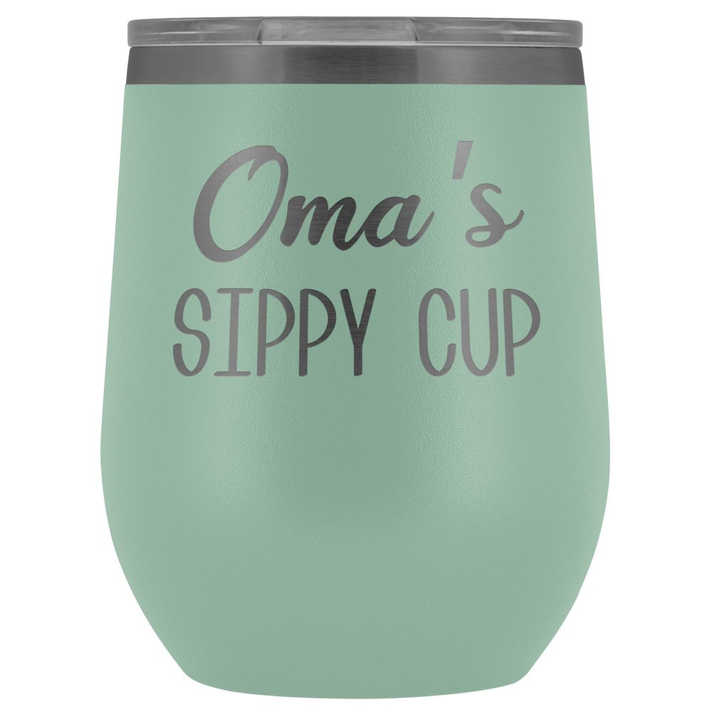 HollyWood & Twine Oma's Sippy Cup Oma Wine Tumbler Gifts for Omas Funny Stemless Stainless Steel Insulated Tumblers Hot Cold BPA Free 12oz Travel Cup
