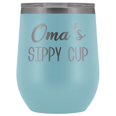 HollyWood & Twine Oma's Sippy Cup Oma Wine Tumbler Gifts for Omas Funny Stemless Stainless Steel Insulated Tumblers Hot Cold BPA Free 12oz Travel Cup
