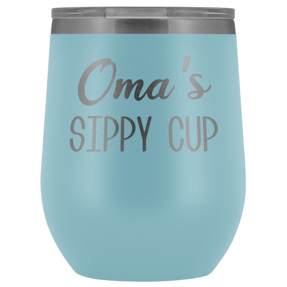 HollyWood & Twine Oma's Sippy Cup Oma Wine Tumbler Gifts for Omas Funny Stemless Stainless Steel Insulated Tumblers Hot Cold BPA Free 12oz Travel Cup