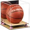 Better Display Cases Basketball Holder Clear Full Size Acrylic Display Case with Pink Risers ,Wood Two Tiered Base ,Mirror Back 11" L x 11" W x 11" H (A001-PNR) view 1