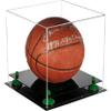 Better Display Cases Basketball Holder Clear Full Size Acrylic Display Case with Green Risers ,Black Two Tiered Base ,Clear Back 11" L x 11" W x 11" H (A001-GRR) view 1