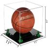Better Display Cases Basketball Holder Clear Full Size Acrylic Display Case with Green Risers ,Black Two Tiered Base ,Clear Back 11" L x 11" W x 11" H (A001-GRR) view 2