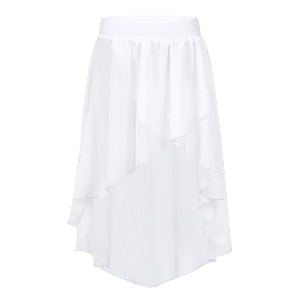 Agoky Girls' Chiffon Hi-Low Dance Skirt Lyrical Ballet Jazz Latin Dance Dress Costumes Studio Practice Performance White 5-6