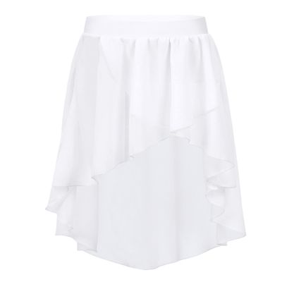 Alvivi Kids Girls High Low Chiffon Ballet Dance Wrap Skirt for Ballroom Latin Salsa Tango Dance Wear Performance White 14