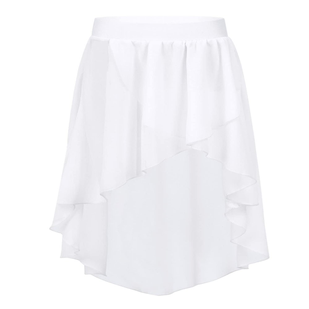 Alvivi Kids Girls High Low Chiffon Ballet Dance Wrap Skirt for Ballroom Latin Salsa Tango Dance Wear Performance White 14
