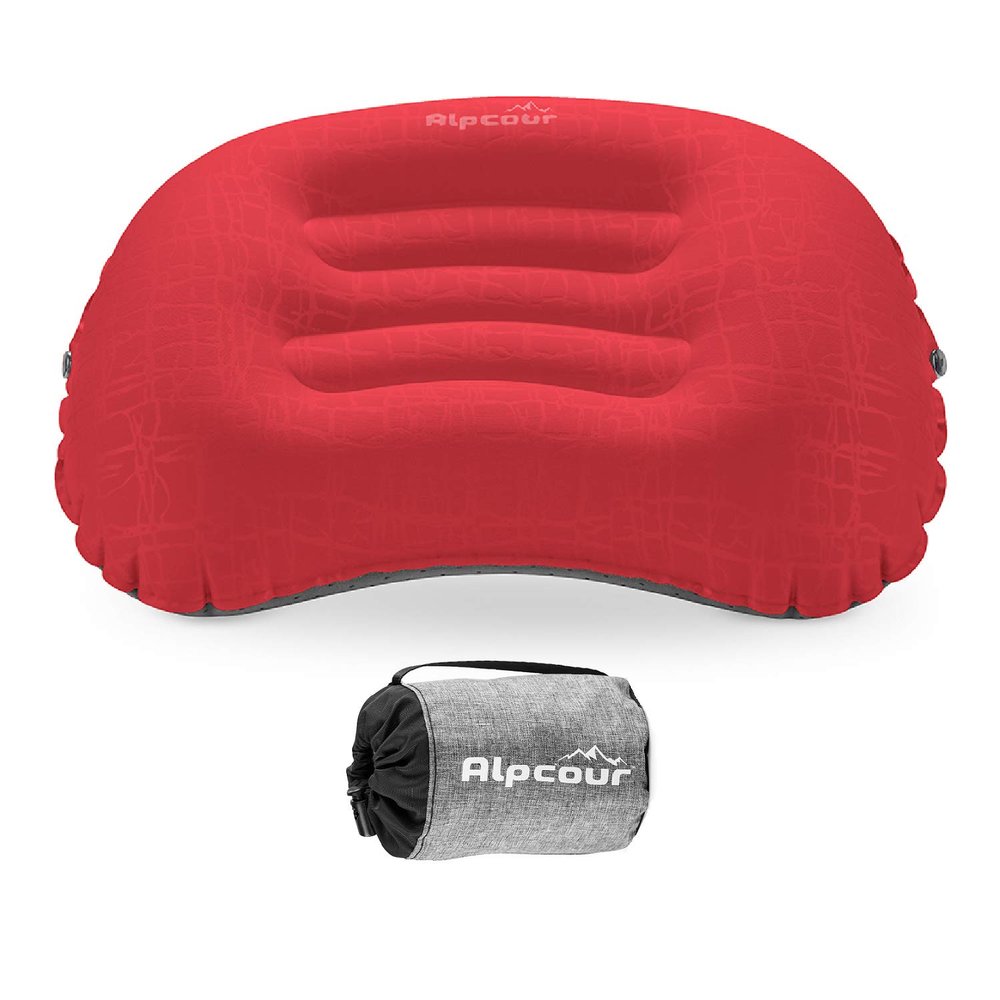 Alpcour Camping Pillow Large, Inflatable, Ultralight Sleeping Pillow with Easy Blow Up Design, Soft Waterproof Exterior Cover and Compact Carry Case for Hiking, Backpacking, Airplane Travel & More